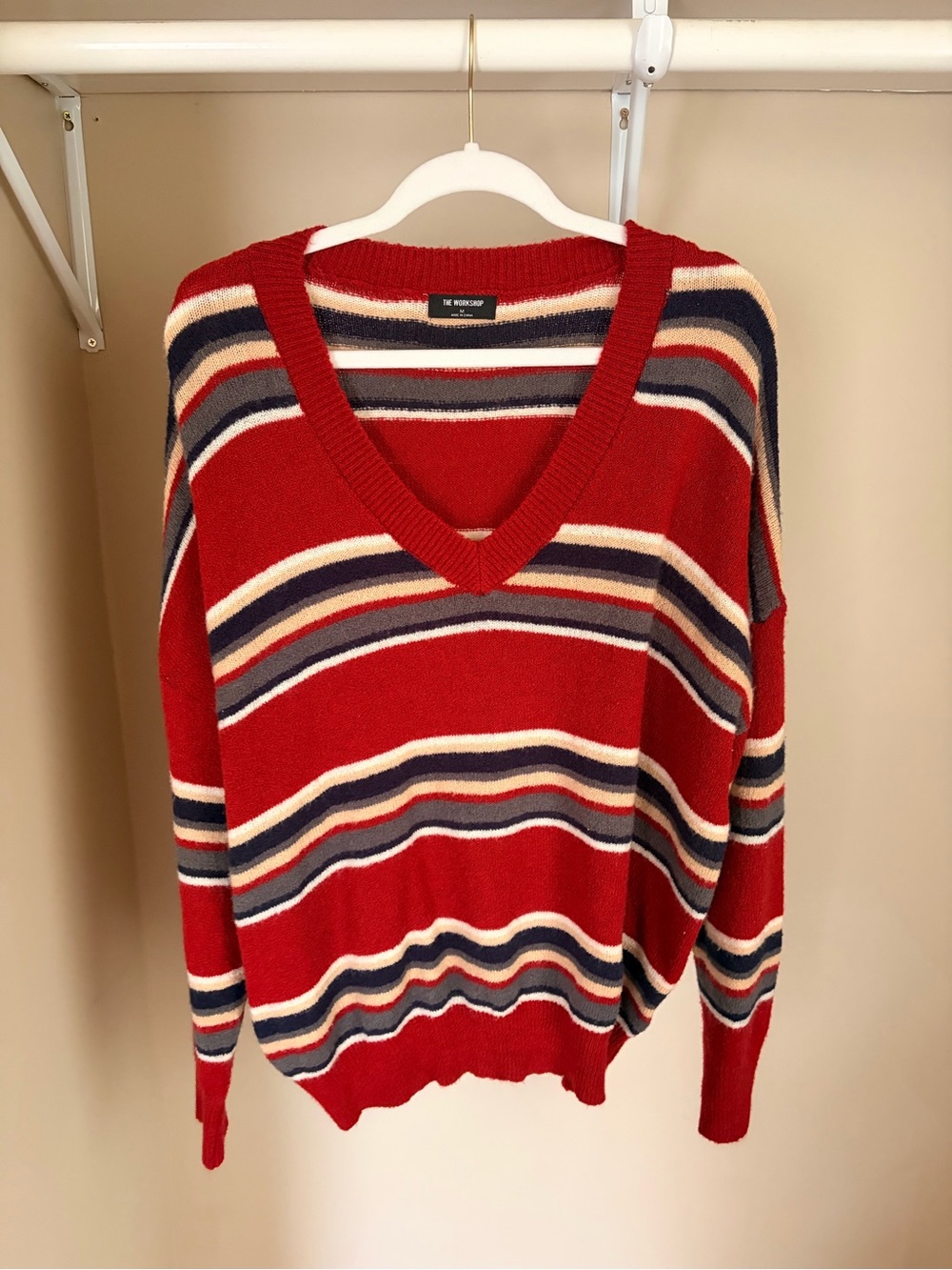 Workshop Republic Clothing Red Striped V-Neck Sweater
